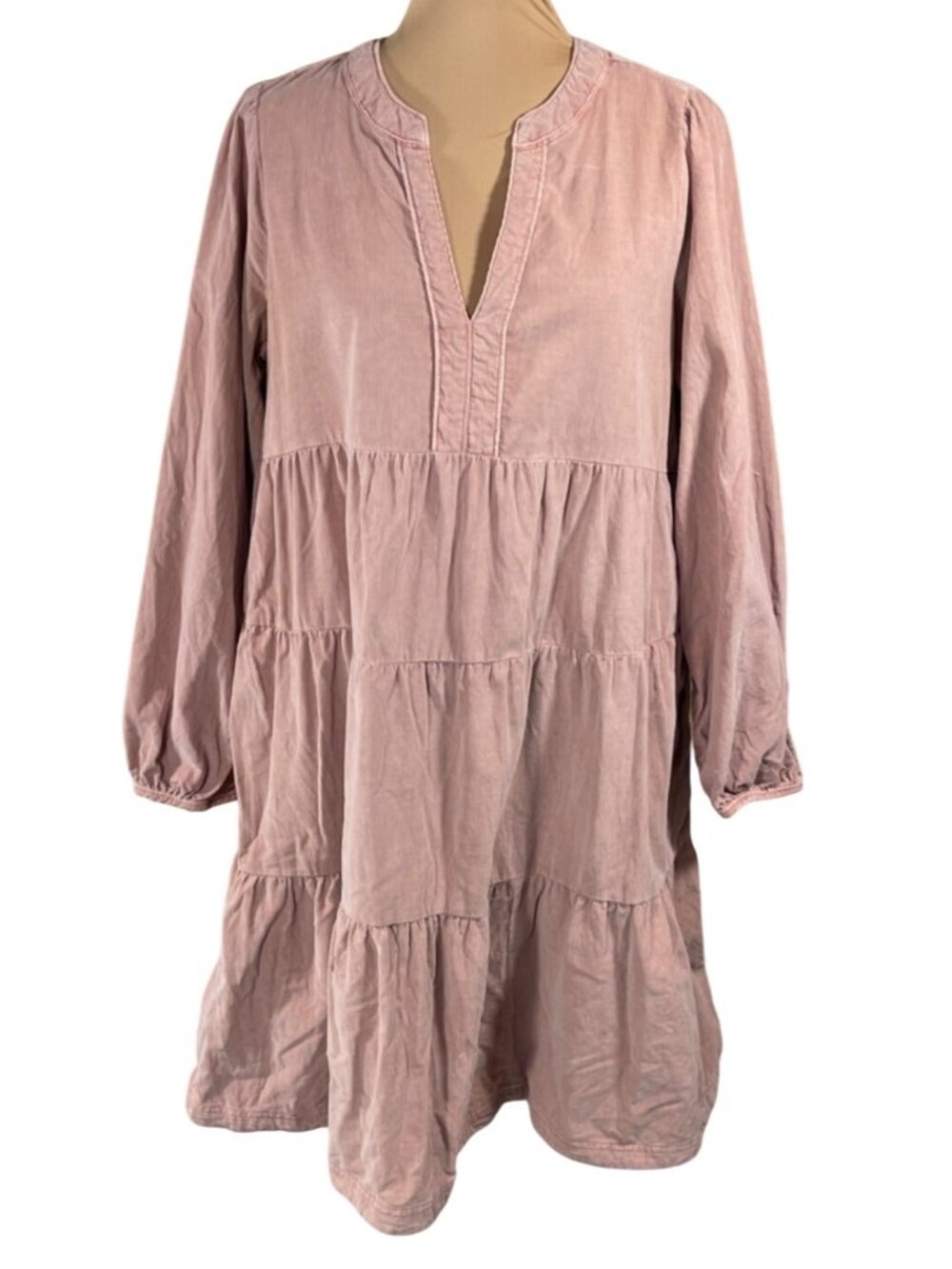 Pilcro Laney Corduroy Tiered Tunic Dress Pink Size L Large (READ)